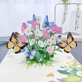 3D greeting card featuring blue butterflies, monarch butterflies, and colorful daisies - Flying Butterflies & Flowers