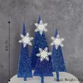Blue glitter Christmas tree cake topper with white snowflake patterns, 4-piece set, 16.5cm - Snowflake Christmas Tree Glitter Blue White