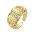 Retro 18K gold plated wide open ring with scalloped texture and cubic zirconia stones - Adjustable Open / Gold (14453)