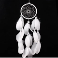 Handmade white dream catcher with goose feathers and beads on a solid black background - MS6021B White 13cm