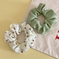 Sage green and floral bow scrunchies set in vintage chiffon for elegant hair styling - Set 5 Sage Green Solid and White Floral Scrunchies Multipack