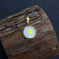 Golden sea shell pendant with letter Q inlay on a rustic wooden background - Letter Q / 17x20mm