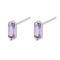 Elegant S925 sterling silver stud earrings featuring rectangular light purple zircon stones - Silver - Purple Zirconia