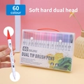 60-color dual tip watercolor brush pen set with 0.4mm fine and 1-2mm soft brush tips - 60 Colors White Barrel