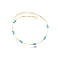 Detail of a 925 silver gold bracelet featuring six 6mm rectangular turquoise stones - 925 Silver Gold Plated - Turquoise - 16+5CM