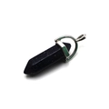 Blue goldstone hexagonal crystal point pendant with silver metal clasp on white background - Blue Sandstone