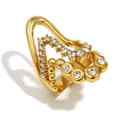 Chic 18K gold plated stainless steel multi-layer wave ring with zircon heart - US 6 / Gold