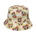 Detail of butterfly and leaf print on a reversible cotton sun hat for summer wear - Red and Blue Butterfly Ecological Print Style (B)
