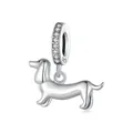 S925 sterling silver dachshund puppy charm with white cubic zirconia pavé ring - Silver
