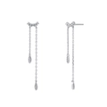 Elegant long tassel silver earrings with shimmering cubic zirconia in white gold finish - 4-Silver Long Tassel Chain