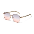 Occhiali da sole rettangolari oro rosa con lenti sfumate e aste a catena in metallo - Lente Grigio Arancio
