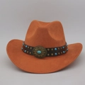 Vintage brick red suede cowboy hat with turquoise beaded band and metallic floral buckle - Khaki (Turquoise Band)