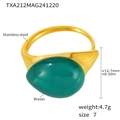 Adjustable golden stainless steel ring with a large oval green resin water drop stone - Green Resin Ring