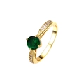 Macro shot of 18K gold plated ring with round emerald green zircon and small crystals - US 6 / 18K Gold Plated Green Zircon-R045