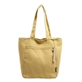 Large yellow canvas tote bag with front zipper pocket and white FASHION tag for women - Tote Bag / Yellow