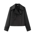 Dames korte zwarte trenchcoat met dubbele rij knopen en stijlvolle brede revers - XS / Zwart