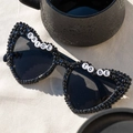 Bride to Be heart-shaped black sunglasses with pearl beads for bridal party decor - Bride To Be
