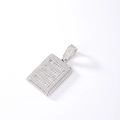 Silver rectangle pendant necklace with iced-out micro pavé sparkling zircon stones - Rectangular Pendant / Silver White Rhinestone