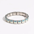 Stretch modular charm bracelet in silver stainless steel with blue nautical heart motifs - Heart Shape Ocean Theme (Style 22)