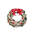 Christmas wreath alloy brooch with red bow and green holly leaves in golden finish - Christmas Wreath 4