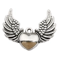 Antique silver wing heart pendant in alloy with detailed textures and vintage finish - Heart Wings (B220)