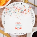 White Christmas paper napkin with reindeer print and Merry Christmas text on a plate - Deer and Bell Pattern (JR-13)
