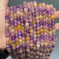 Multi-wrap natural super seven crystal bead bracelet with purple and yellow gemstones - Natural Super Seven-color Crystal / 10mm approx 37pcs