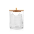 Acrylic makeup pad storage container with bamboo lid holding square cotton pads - Small U-Opening Cotton Pad Box with Bamboo Lid