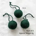 Three 4cm dark green wool felt balls with strings for Christmas tree decoration - 4cm Dark Green (Pack of 3)
