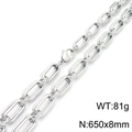 Silver paperclip link chain necklace in stainless steel, 650mm x 8mm, weight 81g - 65cmx0.8cm