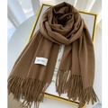 Thick caramel brown cashmere-feel scarf with long tassels and elegant brand label - Brown Ochre
