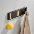 Foldable wall-mounted hook rack with 3 yellow hooks and black base for towels and coats - 3 Hooks / Black+Gold