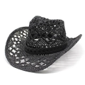 Classic black straw cowboy hat with breathable hollow-out weave and wide curved brim - M (56-58cm) / Black