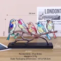 Colorful bird sculpture on a wood-style base for office and home desktop decor - 5 Birds