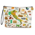 Portable travel makeup bag with colorful Italy map illustration and black handle - Italy Map Print (Style 1) / 17*25cm (Linen) with Strap