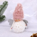 Rosa Plüsch-Engel Weihnachtsanhänger mit goldenen Pailletten und weißem Kunstfellkörper - Roter Hut Engel
