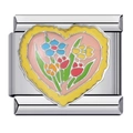 Italian modular charm bracelet in stainless steel with colorful enamel heart flower design - Floral Heart (ICJ788)