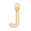 Golden letter J pendant featuring white enamel inlay and a polished round hanging ring - White - Letter J