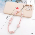 Cordino per telefono con perline rosa e cuori su custodia rosa, lungo 150mm - Rosa