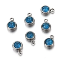 6mm blue crystal birthstone pendant with silver stainless steel base for DIY jewelry - Steel Base Dark Blue