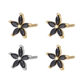 925 sterling silver flower stud earrings with black zircon stones in gold and silver finishes - Gold / Black Zirconia
