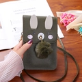 Deep green rabbit-shaped crossbody phone bag with cute ears and transparent touch screen - Green