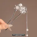 Épingle à cheveux flocon de neige argentée avec perles et long gland 12cm - Flocon de Neige Argent (173) / Diamètre Extérieur Env. 12CM / Argent