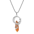 Silver moon and star necklace with orange hexagonal crystal pendant on white backdrop - Orange Crystal