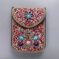 Sac bandoulière bohème fait main avec perles colorées et motifs floraux en pierres - Pierre Précieuse Multicolore