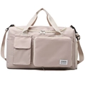Beige nylon sports travel bag with adjustable strap and separate shoe compartment - Off White