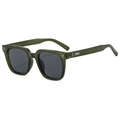 Retro olive green translucent sunglasses with dark grey lenses and silver stud details - Green Frame Grey Lens