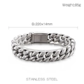 Dettaglio del bracciale a catena cubana in acciaio inossidabile 316L argento 220x14mm - 220mmx14mm / Argento