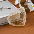 Heart-shaped resin jewelry dish with gold foil and shell flakes in beige finish - 21 Middle Pink Quartz + Gold Foil