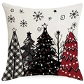 Weihnachtsbaum Kissenbezug mit handgezeichneten Karomustern auf weißem Hintergrund - Fünf Weihnachtsbäume / 45x45cm/Ohne Füllung
